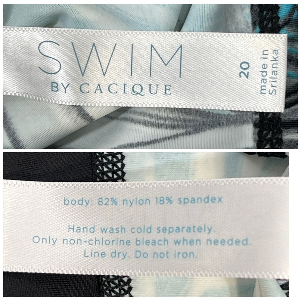 Swim by Cacique Rash Guard 20 Black Turquoise Tropical Palm Half-Zip Swim Top - Picture 3 of 8